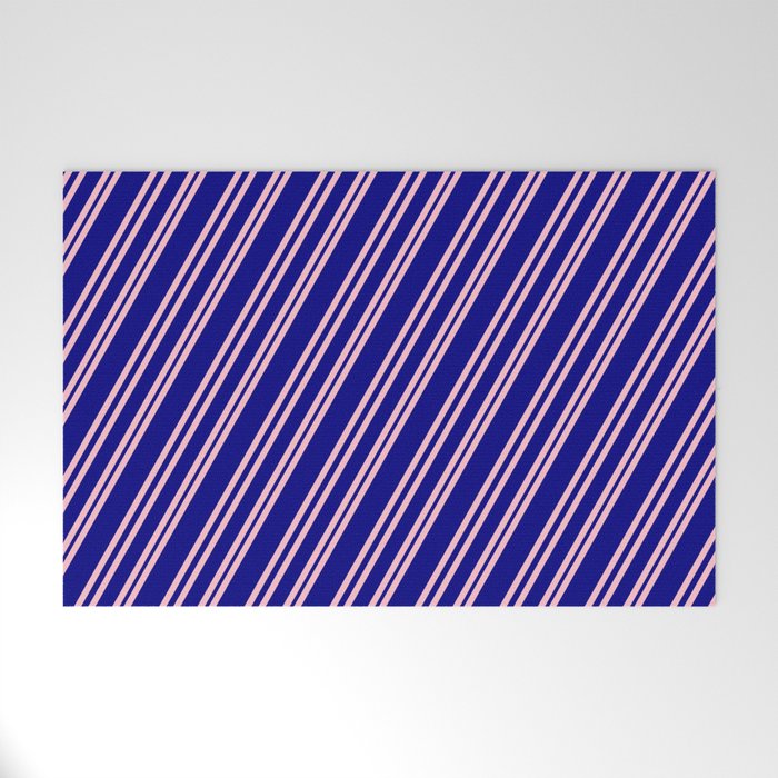 Pink & Blue Colored Pattern of Stripes Welcome Mat