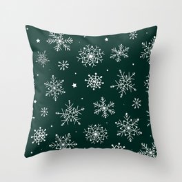 Green Winter Modern Snowflakes Collection Throw Pillow
