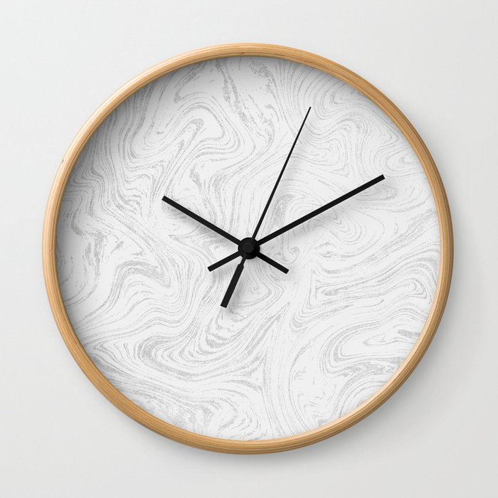 Elegant White Silver Glitter Abstract Marble Wall Clock By