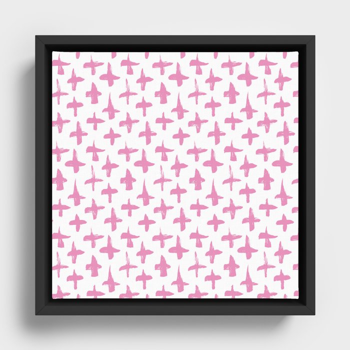 Hot Pink plus signs brush strokes seamless pattern Framed Canvas