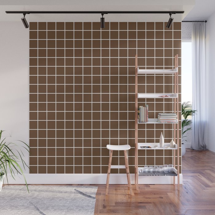 Van Dyke Brown Brown Color White Lines Grid Pattern Wall Mural