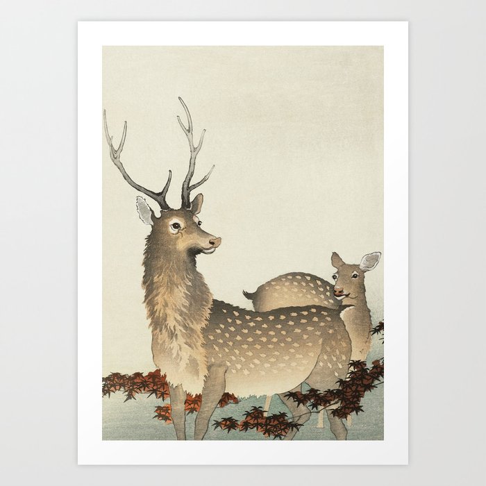 Ohara Koson, Deer Couple In The Field - Vintage Japanese Woodblock Print Art Print