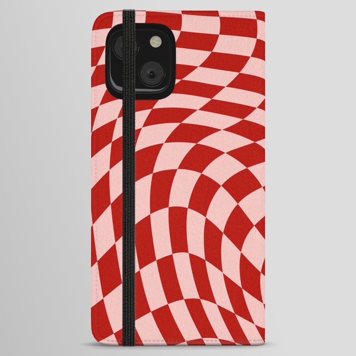 Red and pink swirl checker iPhone Wallet Case
