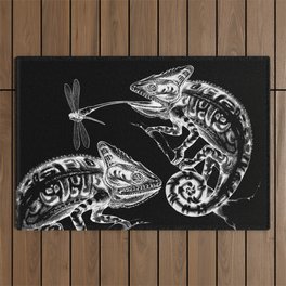 Catch - Chameleon and Dragonfly Illustration Hand Drawing from Inktober 2019 Outdoor Rug