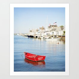 Vibrant Red Boat in Nantucket Harbor Art Print