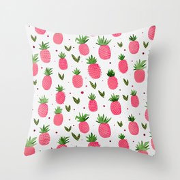 Watercolor pineapples - pink and green glitter Throw Pillow