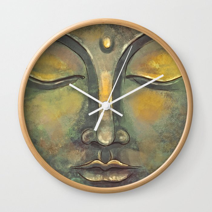 Rusty Golden Buddha Face Zen And Balance Watercolor Painting Wall Clock By Thubakabra Society6