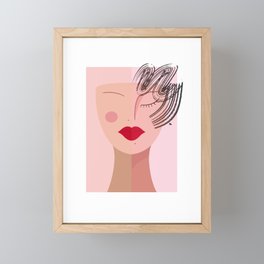 Old Hollywood Inspired Female Glam Face With Red Lipstick And Pink Background Framed Mini Art Print