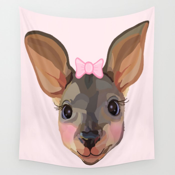 Girly Kangaroo Face with Pink Bow Wall Tapestry