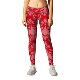 Holly Berry Red Damask Leggings | Graphicdesign, Abstract, Elegant, Romance, Romantic, Color, Red, Christmas, Crimson, Digital 
