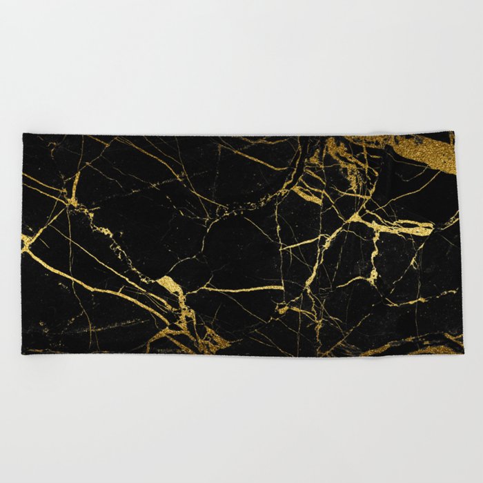 Black and Gold Marble Beach Towel