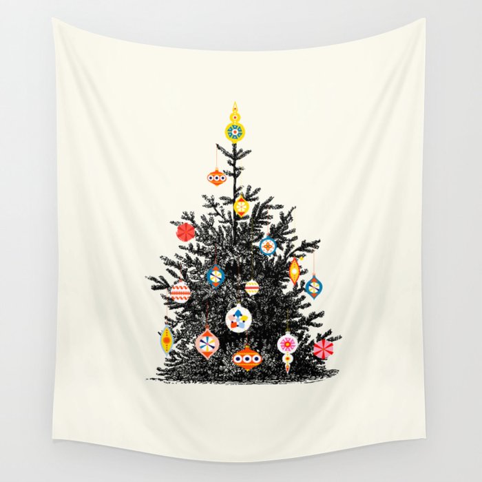 Retro Decorated Christmas Tree Wall Tapestry