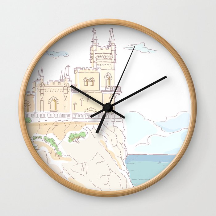 Old medieval castle. Wall art. Wall Clock