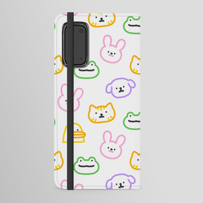 Colorful funny animal face doodle seamless pattern Android Wallet Case
