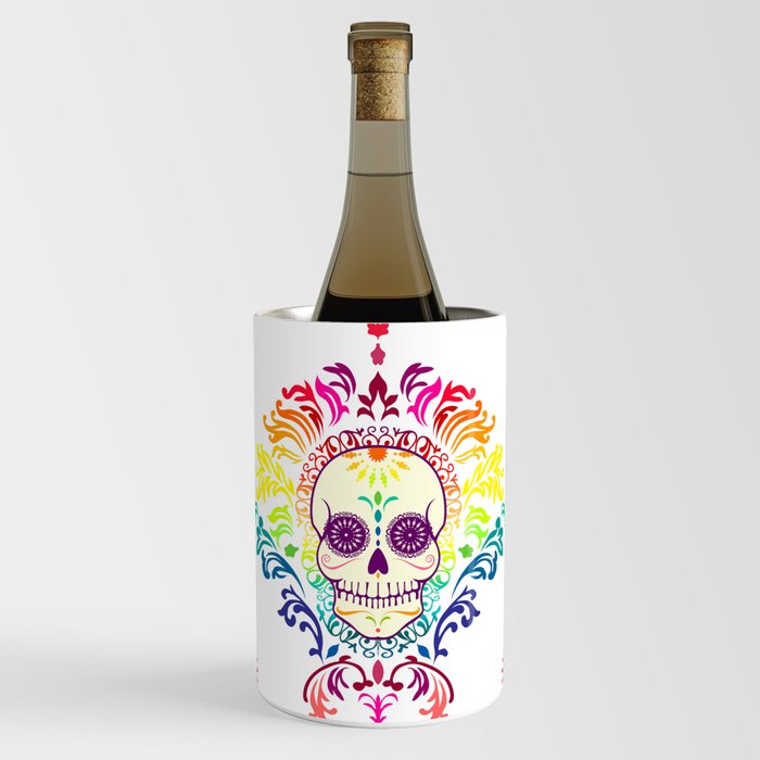 Dead Damask Rainbow Sugar Skull Wine Chiller