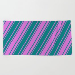 [ Thumbnail: Orchid and Teal Colored Stripes/Lines Pattern Beach Towel ]