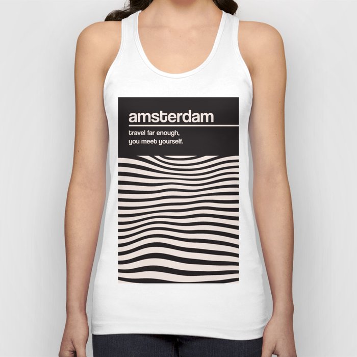 Amsterdam - Travel Quote - Black and White Tank Top