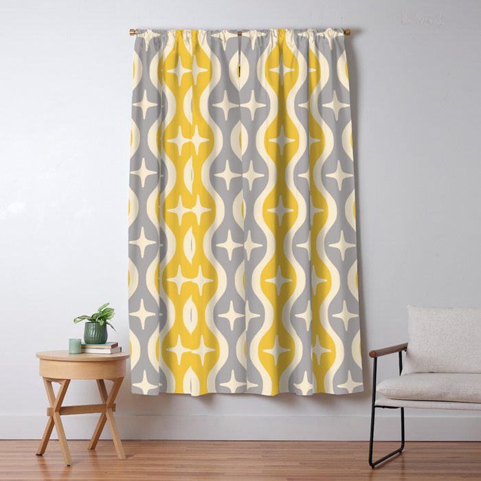 Mid Century Modern Bulbous Star Pattern Yellow And Gray Blackout