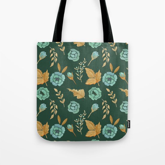 Watercolor floral turqiouse roses print Tote Bag