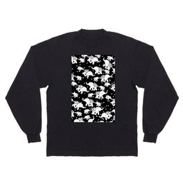 Modern Abstract Black White Polka Dots Floral Cute Elephant Long Sleeve T-shirt