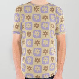 Hand-Drawn Checkered Flower Shapes Pattern All Over Graphic Tee