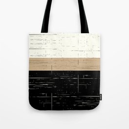 Black, Tan, White Color Block Tote Bag