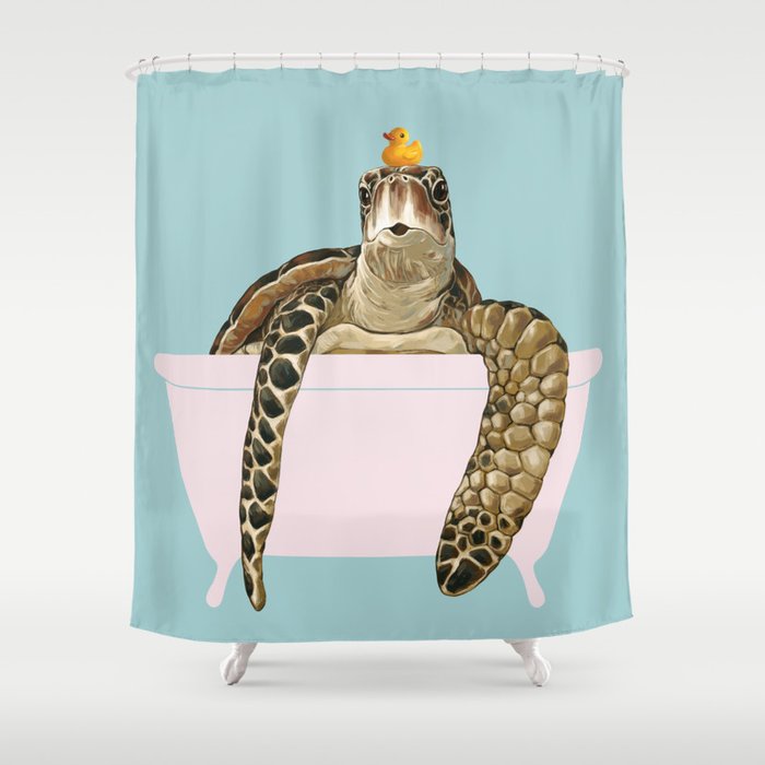 Sea Turtle in Bathtub Shower Curtain by Big Nose Work