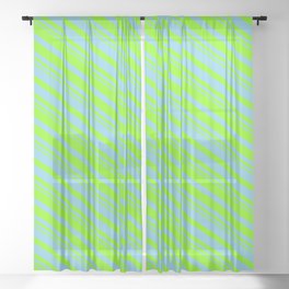 [ Thumbnail: Sky Blue and Chartreuse Colored Pattern of Stripes Sheer Curtain ]