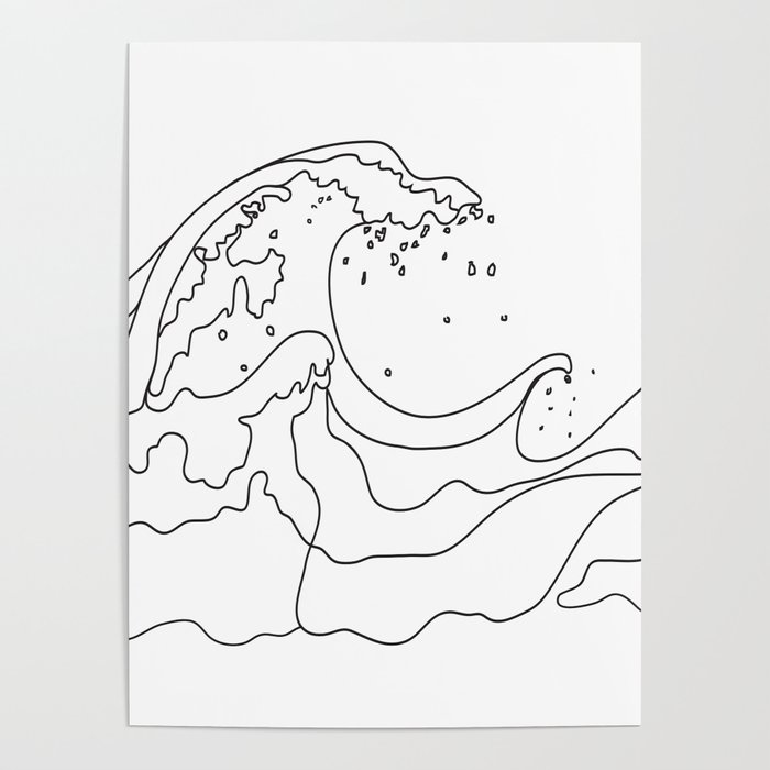 Minimal Line Art Ocean Waves Poster