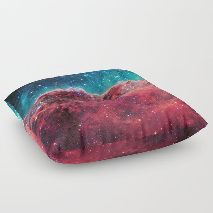 Cosmic Cliffs Carina Nebula Coral Pink Turquoise Floor Pillow