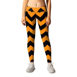 Large Black and Pumpkin Orange Halloween Chevron Stripes Leggings | Graphicdesign, Creepy, Pumpkin, Halloween, Pattern, Brightorange, Orange, Largechevron, Stripes, Black 