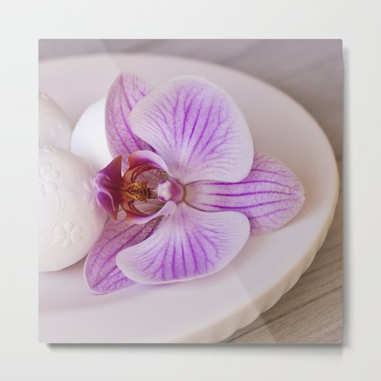 Zen style pink orchid still life purity exotic tropical Metal Print