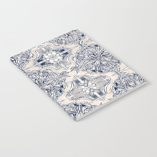 Brush and Ink Watercolor Pattern in Indigo and Cream Notebook