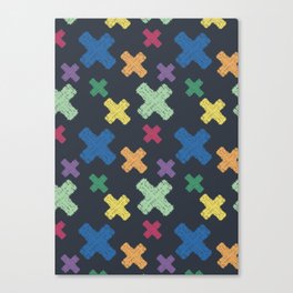 Modern colorful geometric tie dye X pattern on navy Canvas Print