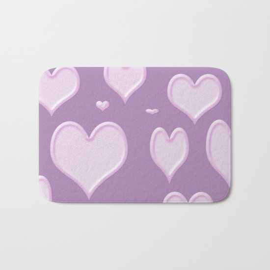 White hearts on light purple lila Bath Mat