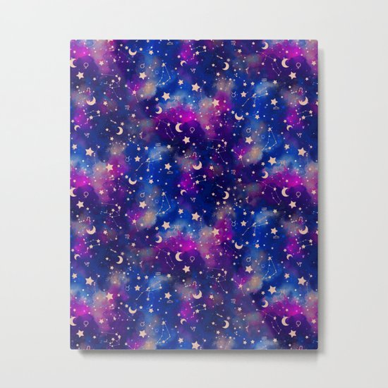 Zodiac - Watercolor Dark Metal Print