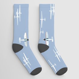 Robin airplanes and gliders fly in the sky. Serene and cute pattern. Socks