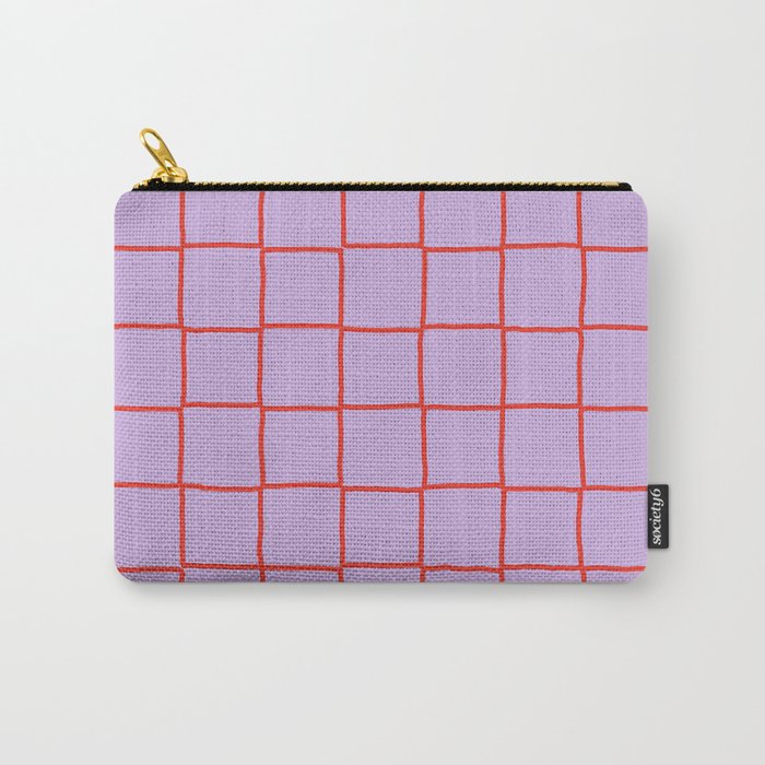 Red + Lavender Plaid Checker Carry-All Pouch