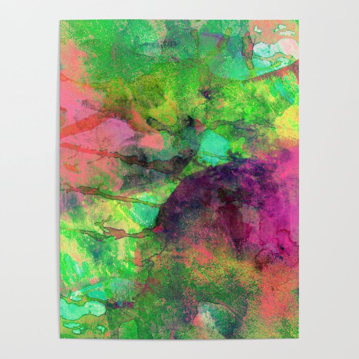African Dye - Colorful Ink Paint Abstract Ethnic Tribal Organic Shape Art Magenta Green Poster