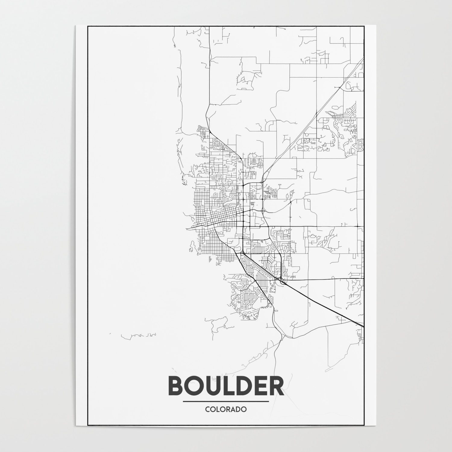 City Of Boulder Maps Minimal City Maps - Map Of Boulder, Colorado, United States Poster By  Valsymot | Society6