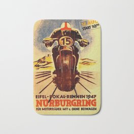 Vintage Nurburgring Nordschleife Motorcycle Racing Poster, Circa 1947 Bath Mat