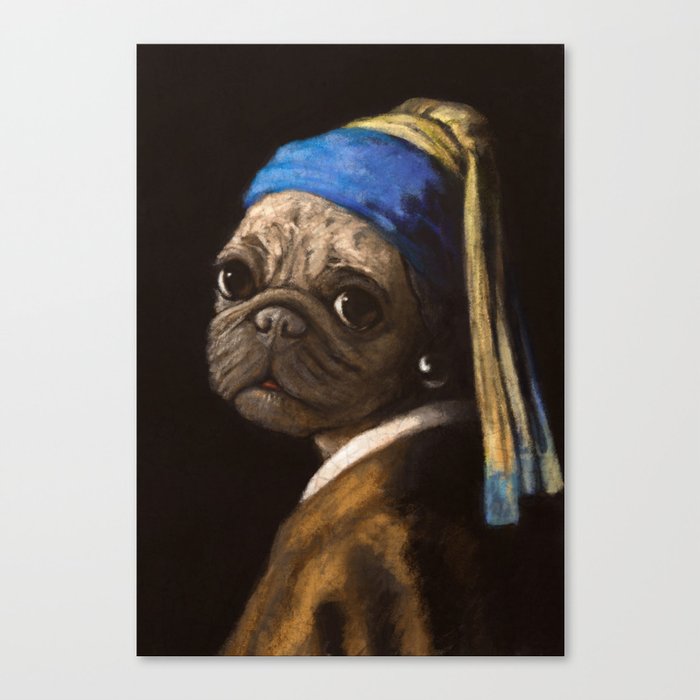 pug with a pearl earring Canvas Print