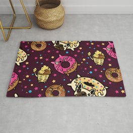Funny Donut Dog and Cat Pattern Area & Throw Rug