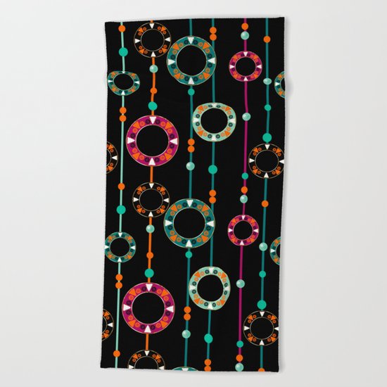 Abstract folk african pattern. Multi-colored circles rings. Beach Towel