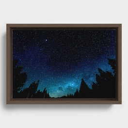 Black Trees Turquoise Milky Way Stars Framed Canvas