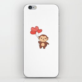 Monkey Cute Animals With Heart Balloons valentine iPhone Skin