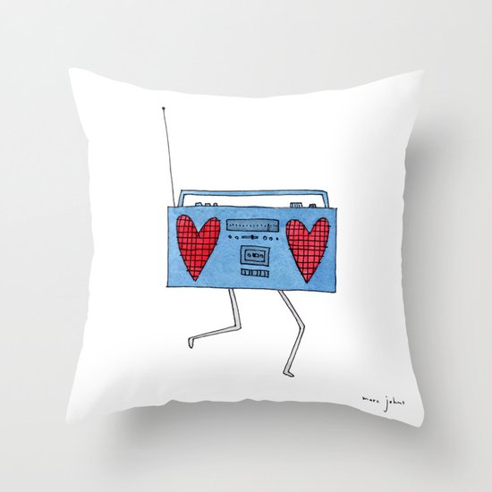 boombox with hearts Throw Pillow