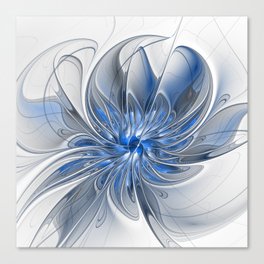 Abstract Art with Blue Modern Fantasy Flower Fractal Canvas Print