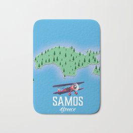 Samos Greece Bath Mat | Green, Samosisland, Redplane, Blue, Trees, Samos, Flightposter, Graphicdesign, Greekisland, Islandmap 