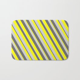 [ Thumbnail: Dim Grey, Yellow & Light Gray Colored Stripes/Lines Pattern Bath Mat ]